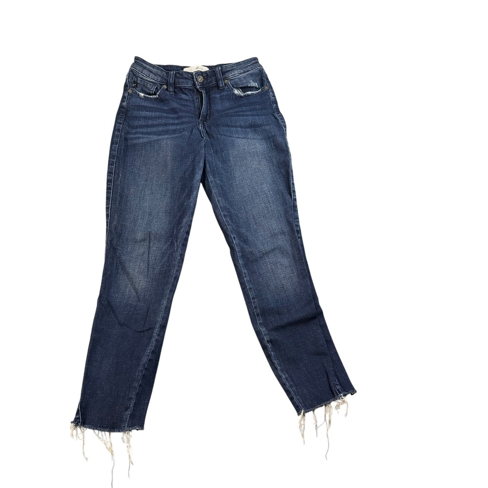 Kan Can  Womens High Rise Distressed Raw Hem Skinny Jeans Dark Wash Size 27